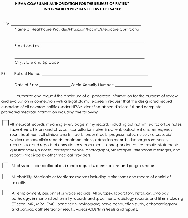 Medical Record form Template Fresh Medical Records Release form Templates Free Printable forms
