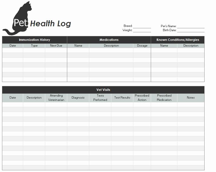 Medical Record form Template Inspirational Pet Health Record Template