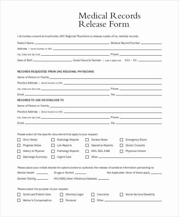 Medical Record form Template Lovely 9 Sample Medical Records Release forms
