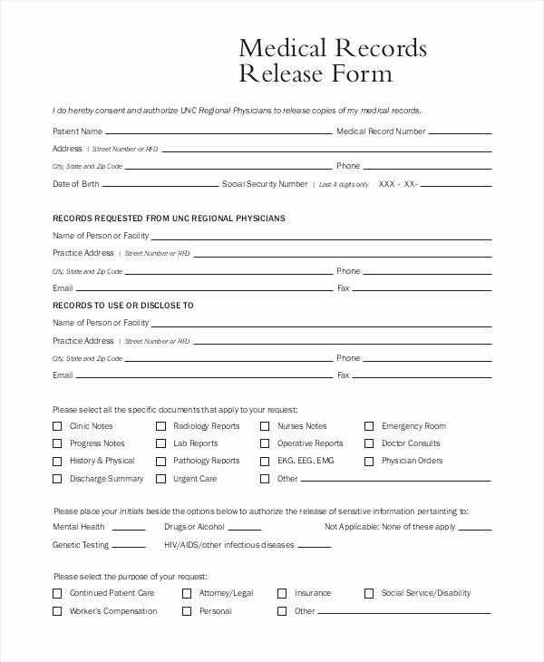 Medical Record form Template New Medical Records Release Template