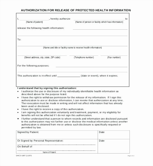 Medical Record forms Template Fresh Authorization for Release Medical Records Patient