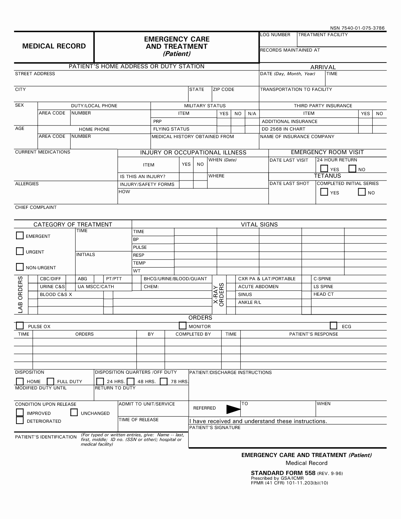 Medical Record forms Template Fresh Medical Record Templates