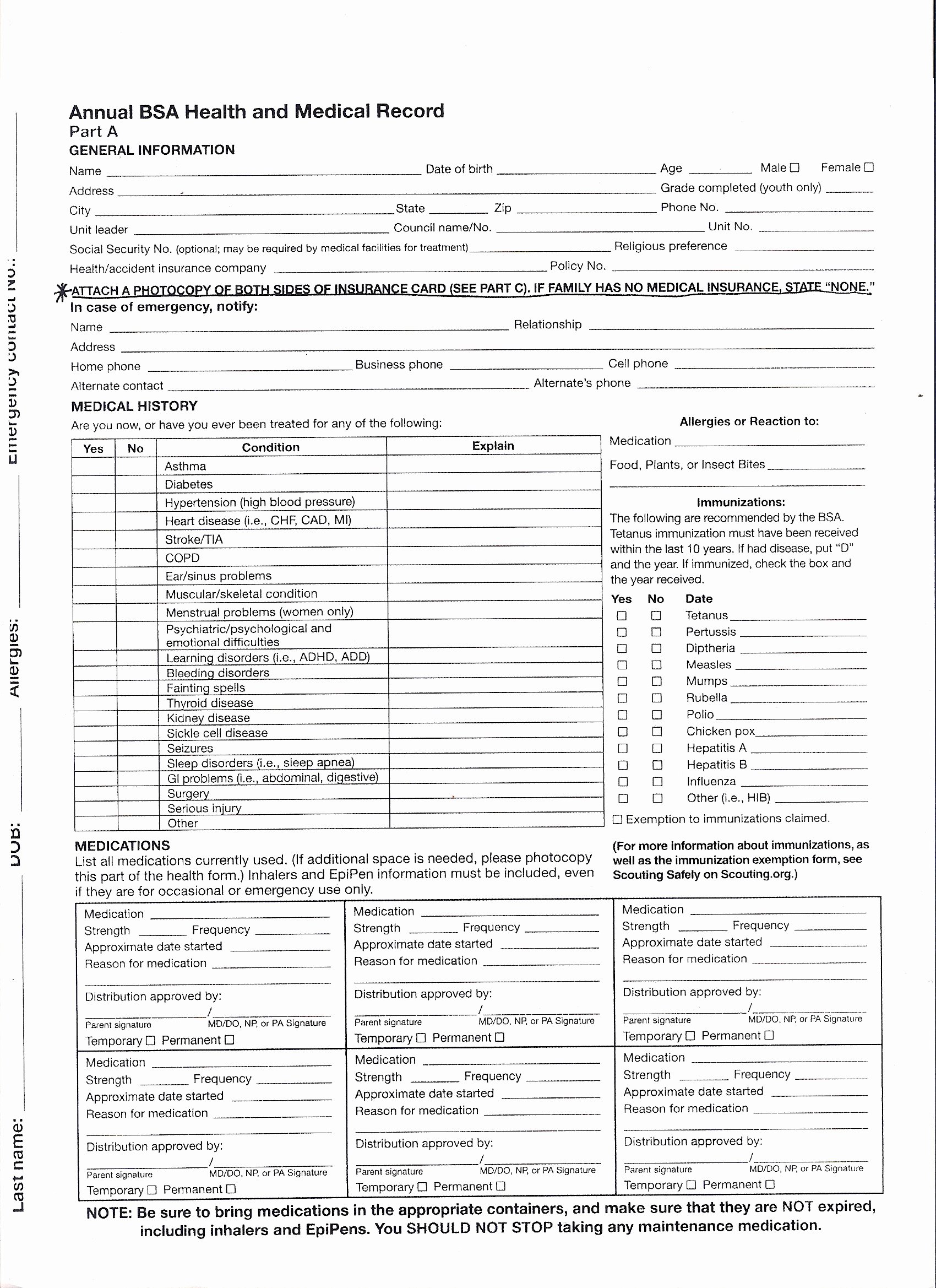 Medical Record forms Template Fresh Personal Medical Record forms Printable