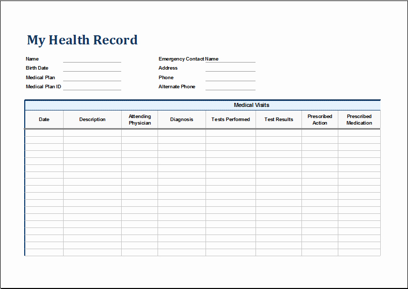 Medical Record forms Template Luxury Personal Medical Health Record Sheet