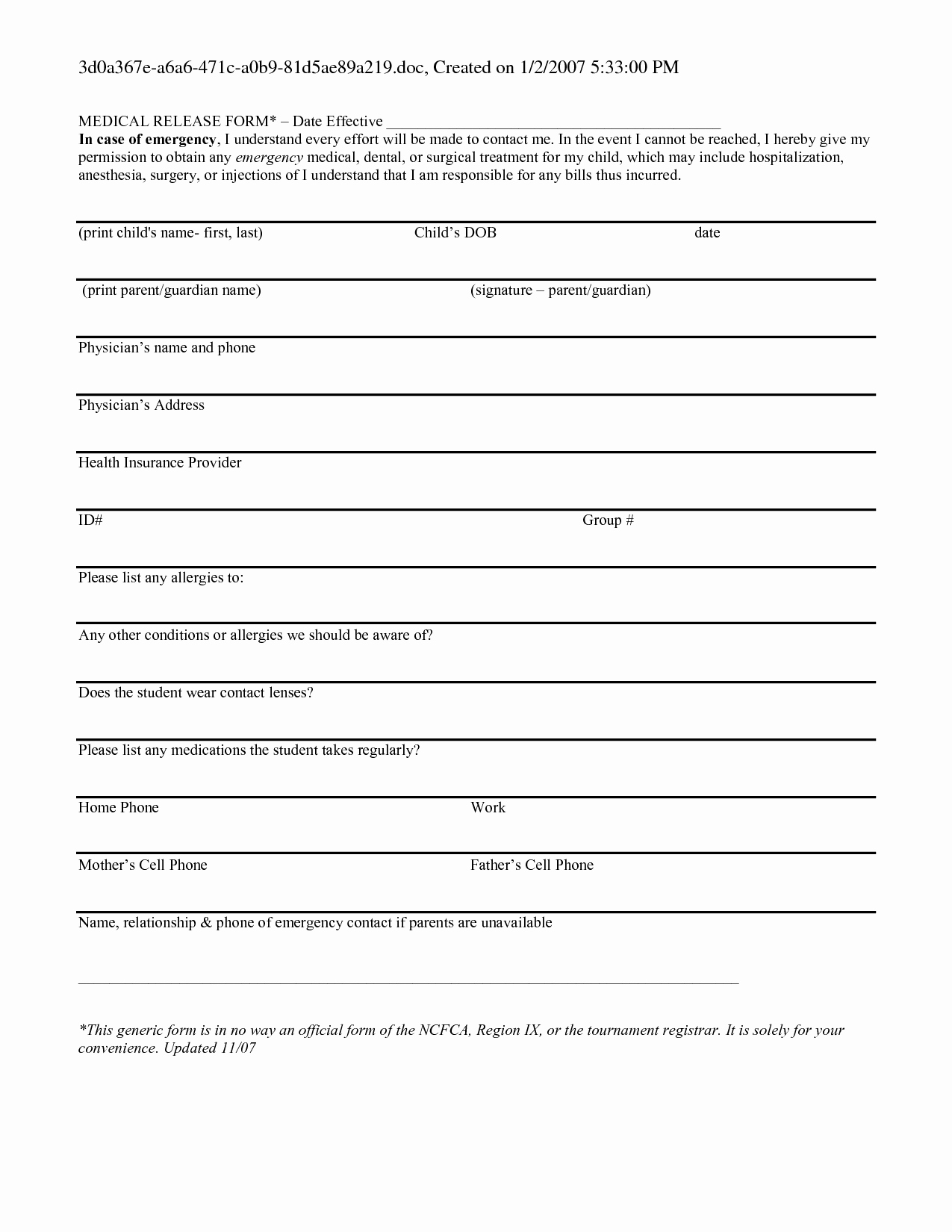 Medical Records form Template Best Of Generic Release form 9 Unconventional Knowledge About