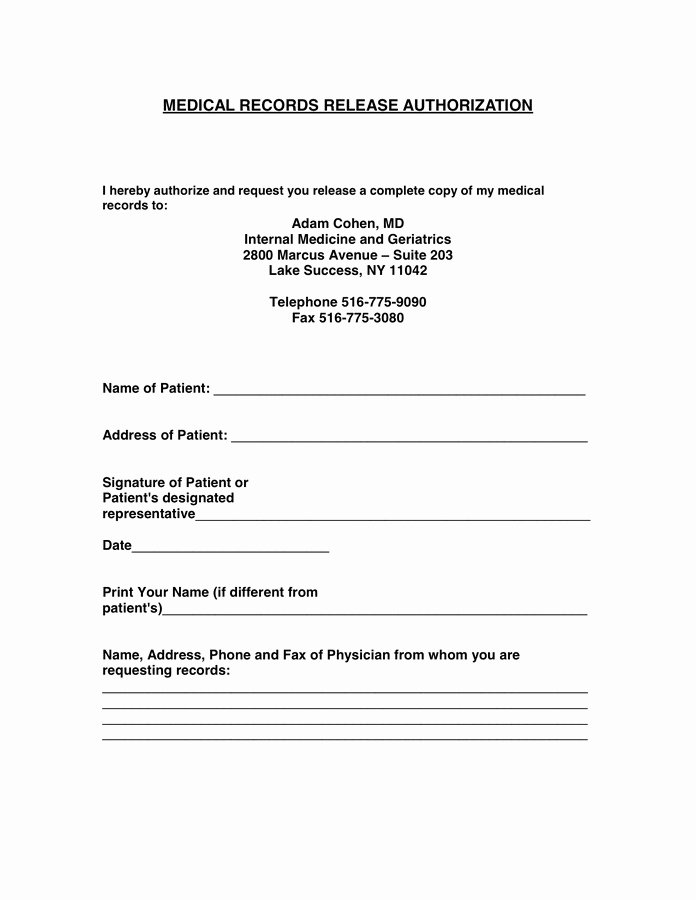 Medical Records form Template Lovely Authorization to Release Medical Records form Template