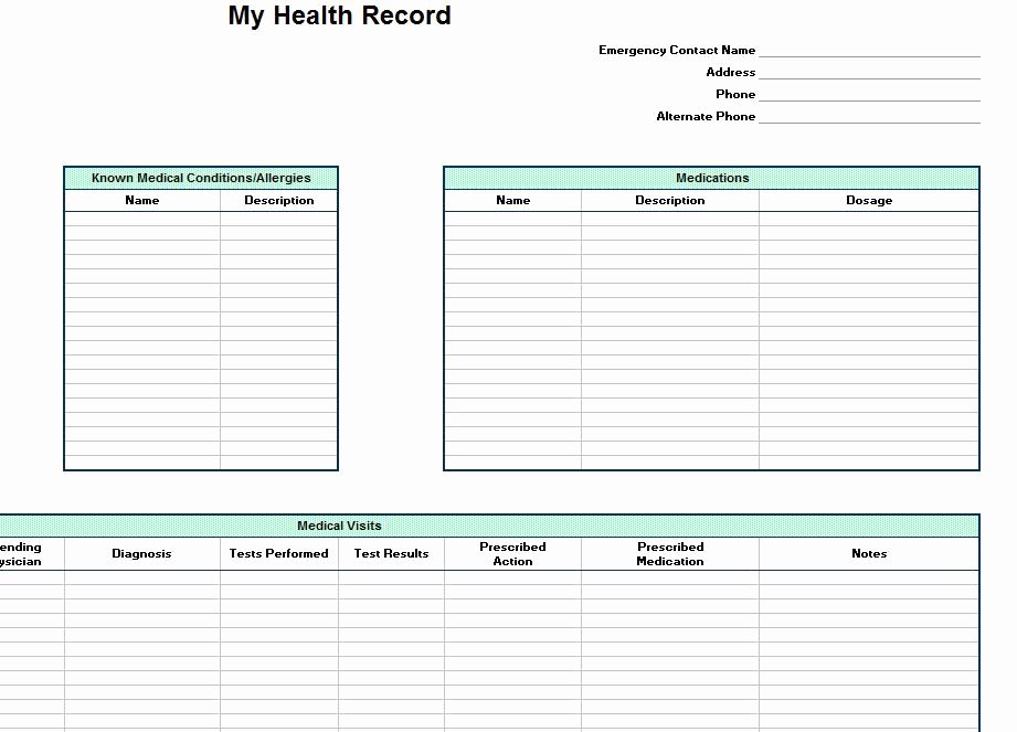 Medical Records forms Template Best Of Of the Personal Health Record Template