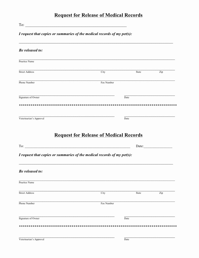 Medical Records Request form Template Elegant Hospital Request form for Release Of Medical Records In