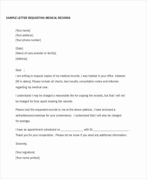 Medical Records Request form Template Inspirational 7 Sample Medical Authorization Letters