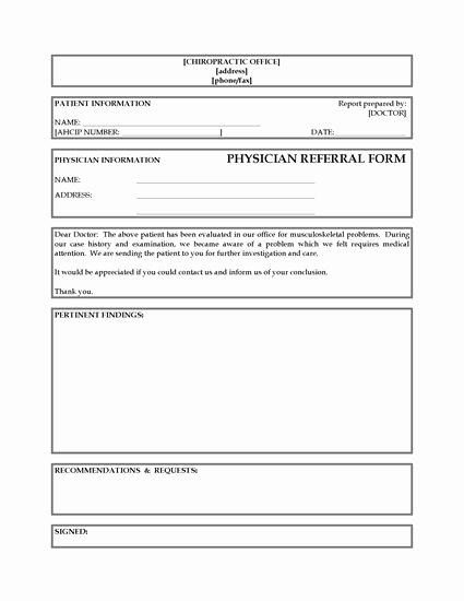 Medical Referral form Template Luxury Referral form From Chiropractor to Physician