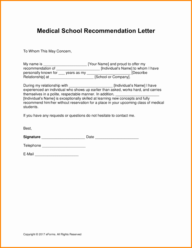 Medical Referral Letter Template Unique 11 Re Mendation Letter for Medical School Sample