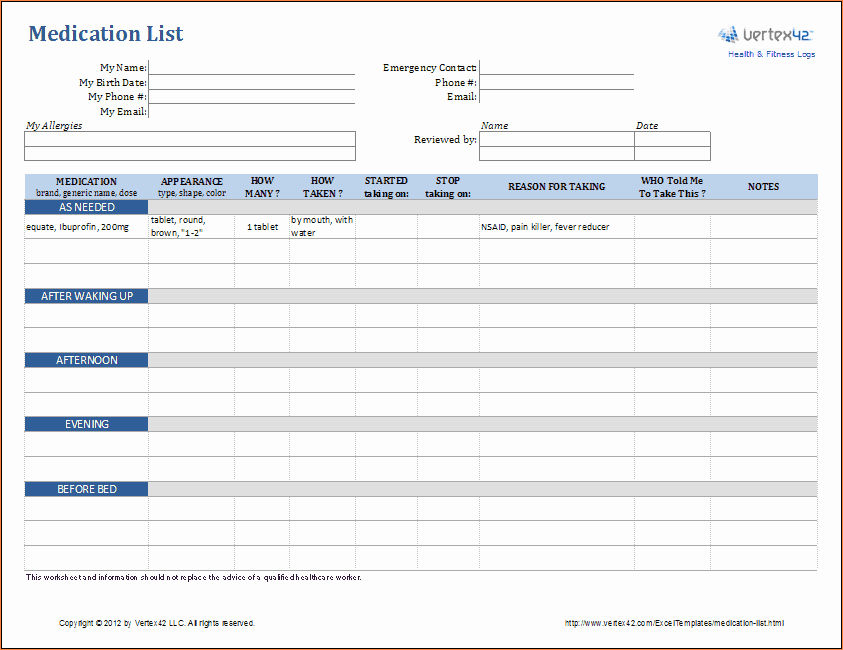 Medication Schedule Template Excel Beautiful 7 Medication List Template