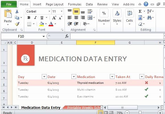 Medication Schedule Template Excel Elegant Medication Schedule organizer for Excel