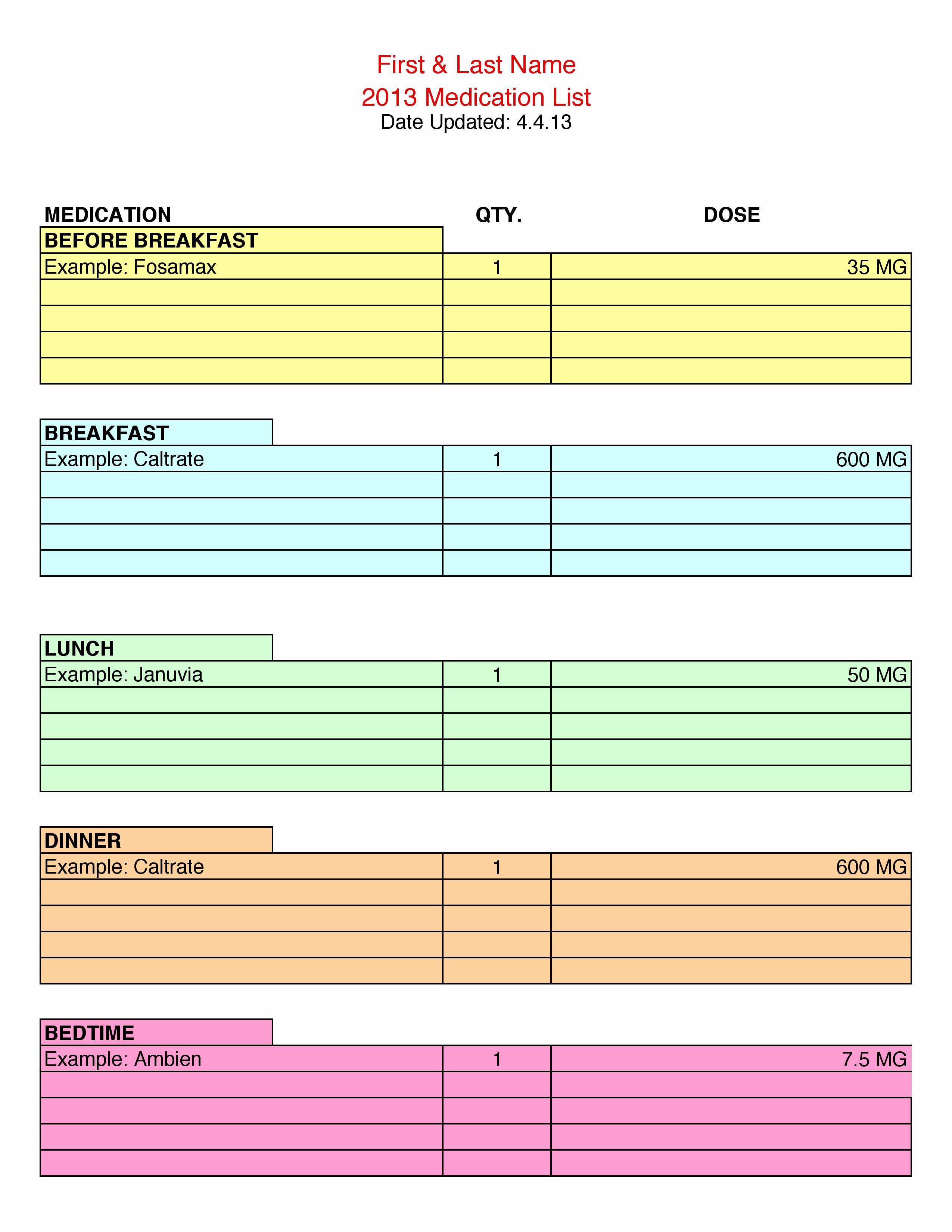Medication Schedule Template Excel New Medical Spreadsheet Templates