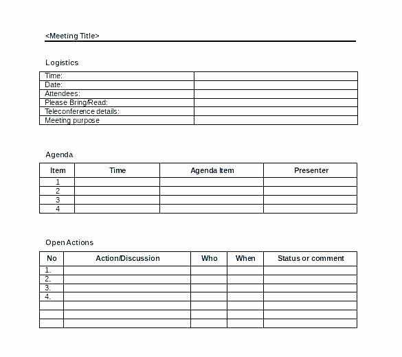 Meeting Action Items Template Lovely Excel Meeting Agenda Template Action Item Download Blank