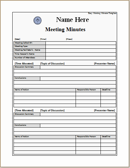 Meeting Minutes Template Excel Elegant Easy Meeting Minutes Template – Excel Word Templates
