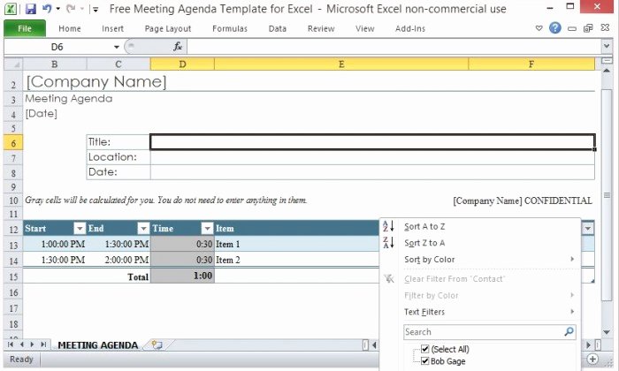 Meeting Minutes Template Excel Fresh Free Meeting Agenda Template for Microsoft Excel