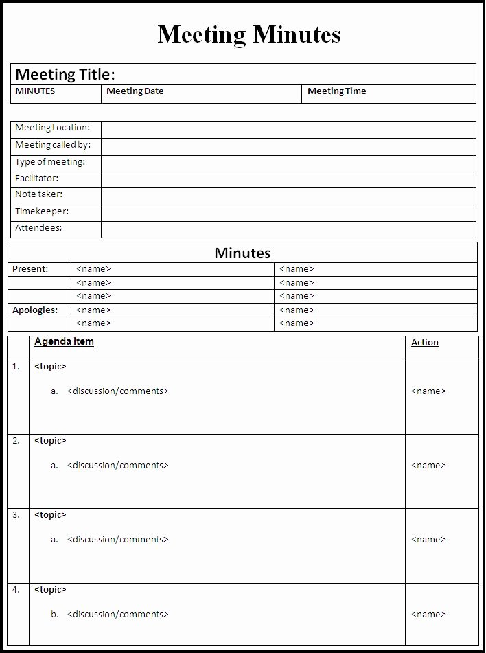 Meeting Minutes Template Excel Unique Minutes Meeting Template