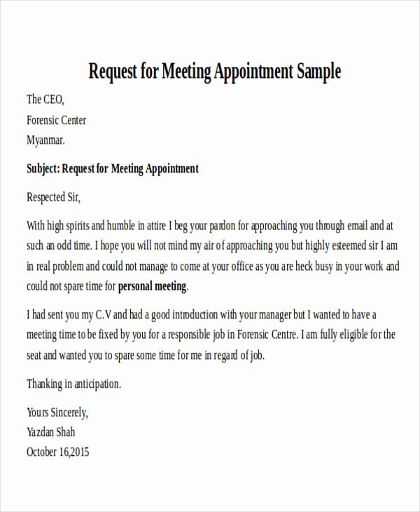 Meeting Request Email Template New Sample Letter to Request A Meeting with A Manager