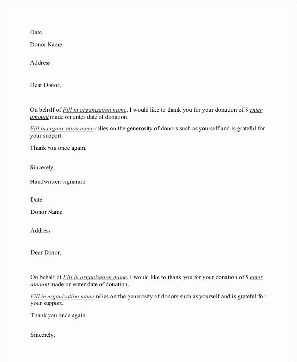 Memorial Donation Letter Template Awesome 8 Sample Donation Thank You Letters