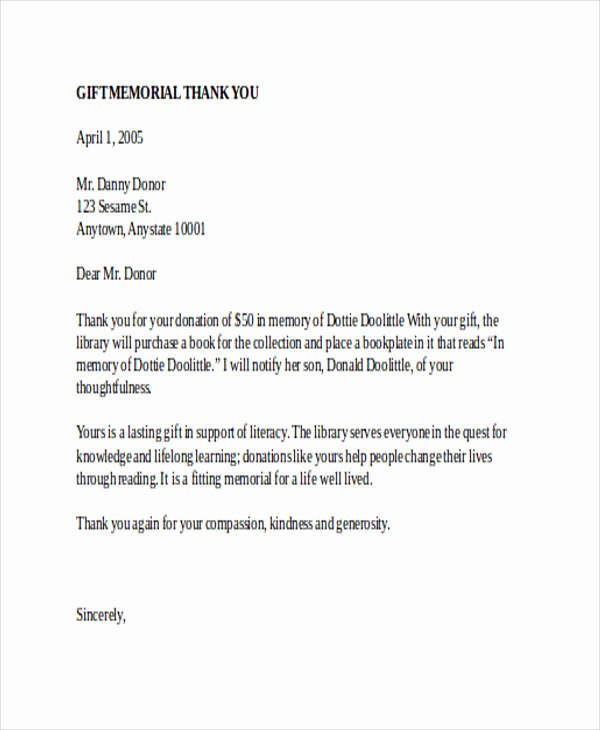 Memorial Donation Letter Template Elegant 73 Thank You Letter Examples Doc Pdf