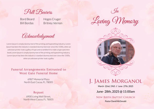 Memorial Pamphlet Template Free Lovely 5 Funeral Bi Fold Brochure Templates Psd format