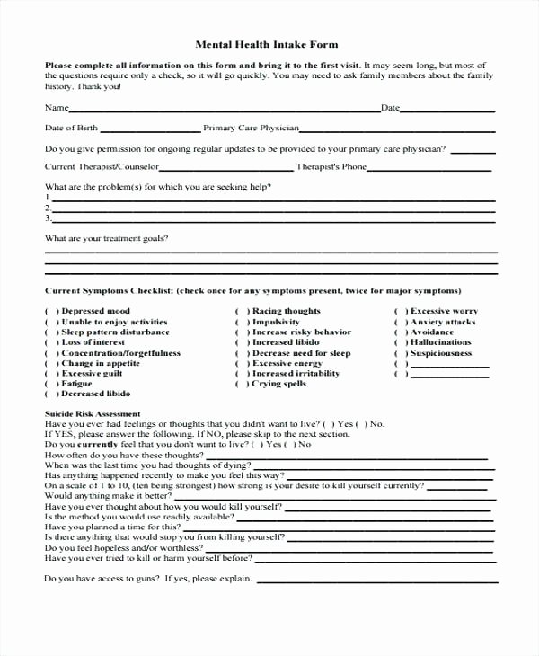 Mental Health Intake form Template Fresh 94 Counseling Intake assessment form Intake assessment