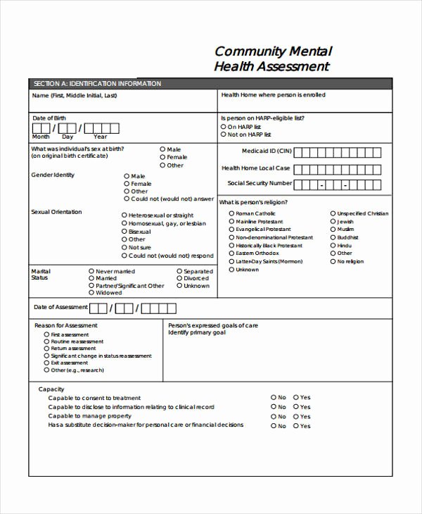 Mental Health Intake form Template Unique Health assessment forms In Pdf