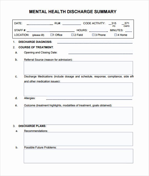 Mental Health Treatment Plan Template Lovely 8 Sample Discharge Summary Templates – Pdf Word