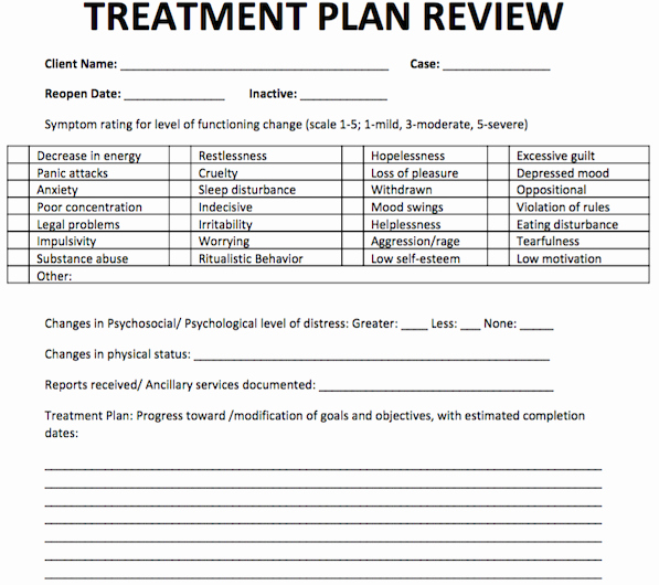 Mental Health Treatment Plan Template Lovely Treatment Plan Review
