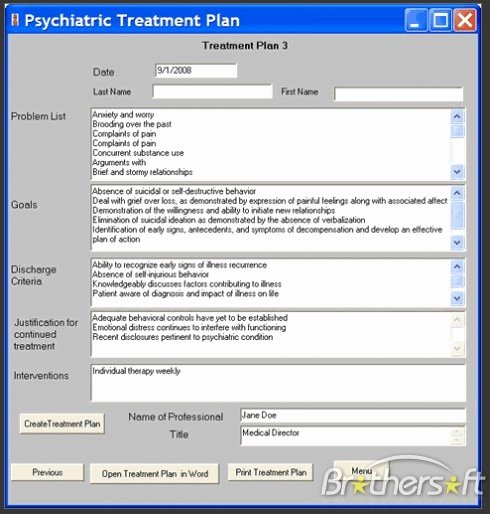 Mental Health Treatment Plan Template Unique Treatment Plan Template