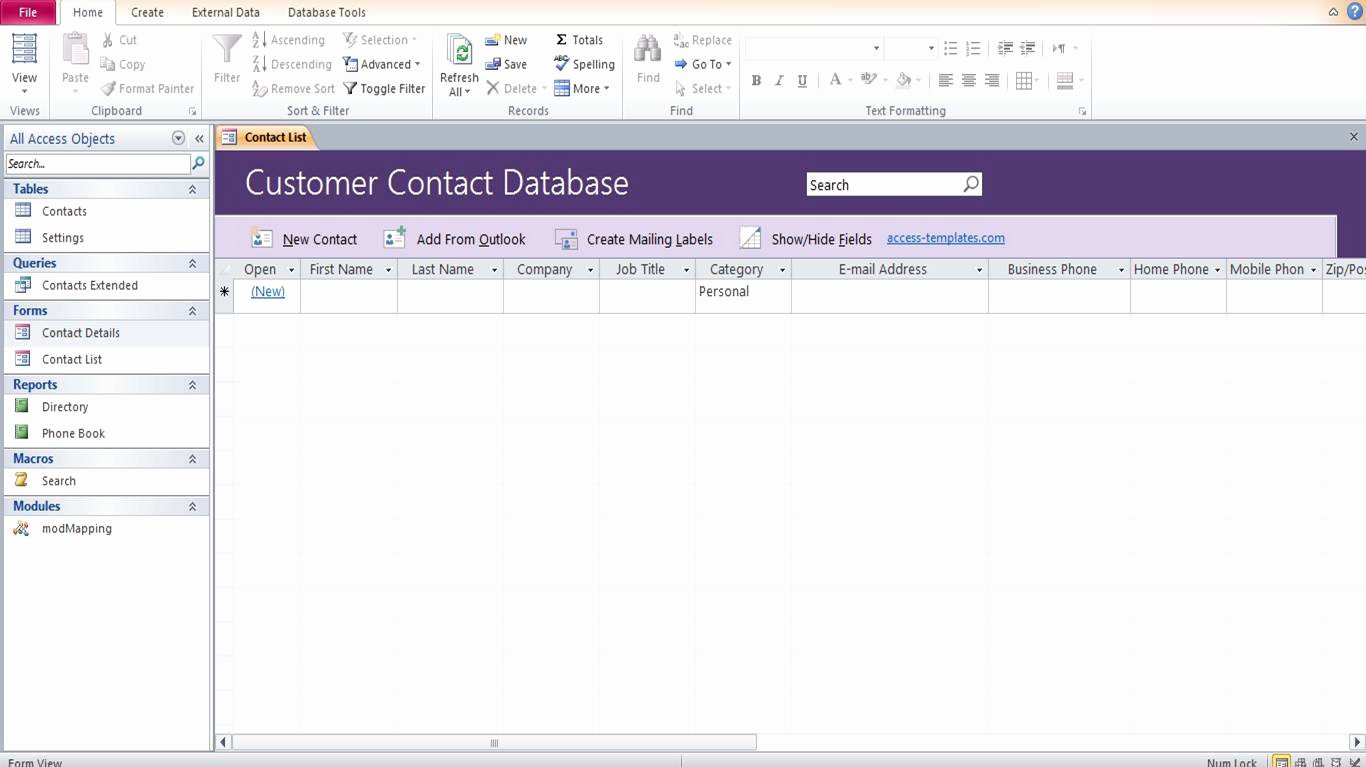 Microsoft Access Customer Database Template Elegant Microsoft Access Customer Contact Database