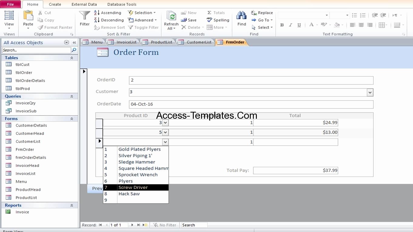 Microsoft Access Free Template Elegant Microsoft Access Invoice order Management Database