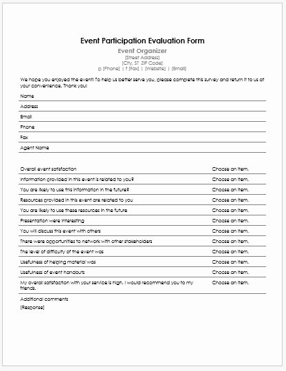 Microsoft Word Questionnaire Template Inspirational Ms Word event Feedback forms
