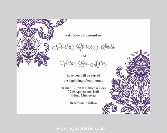 Microsoft Word Wedding Invitation Template Luxury Wedding Invitation Template Purple Damask Instant Download