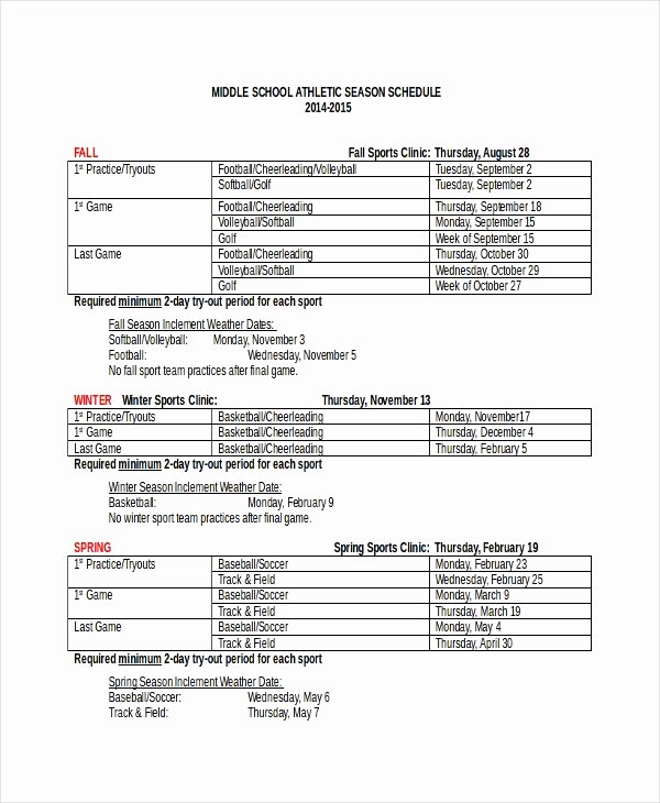 Middle School Schedule Template Awesome Sports Schedule Template 13 Free Word Pdf Documents