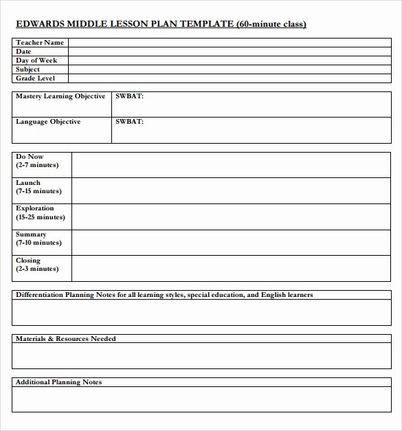 Middle School Schedule Template Beautiful Sample Lesson Plan 6 Documents In Pdf Word