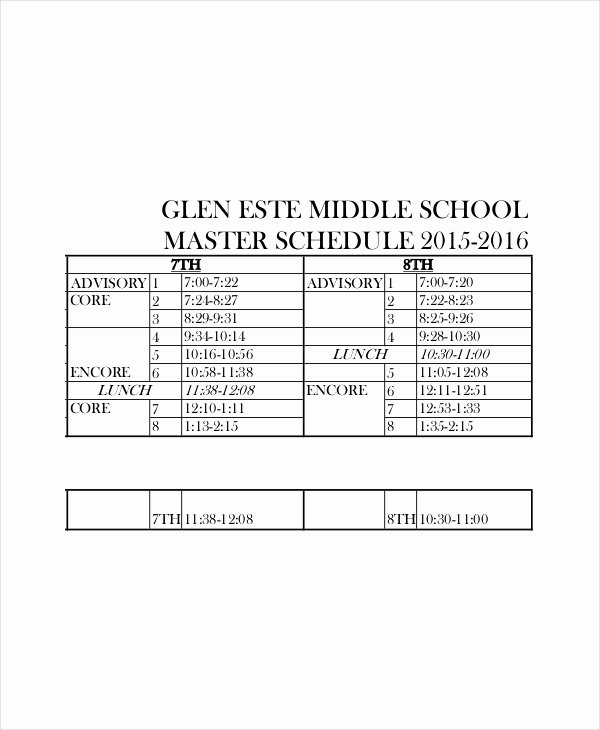 Middle School Schedule Template Best Of Master Schedule Template 11 Free Word Pdf Documents