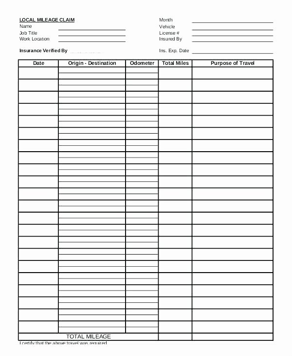 Mileage Log Template for Taxes Best Of Mileage form forms Reimbursement for Tax Purposes Log Book