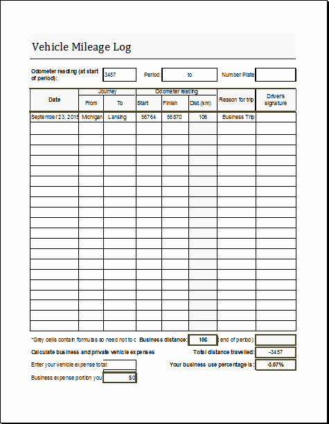 Mileage Log Template for Taxes Unique Vehicle Mileage Log Book Template for Excel