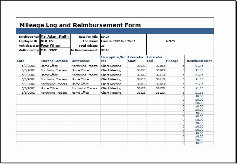 Mileage Reimbursement form Template Beautiful Mileage Log with Reimbursement form Ms Excel