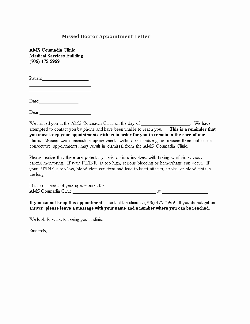 Missed Appointment Email Template Awesome Free Missed Doctor Appointment Letter to Patient