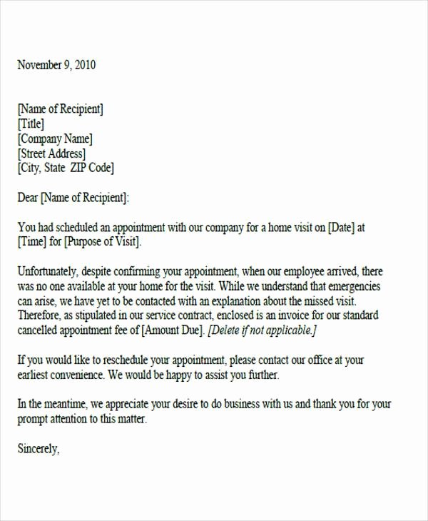 Missed Appointment Email Template Elegant 45 Appointment Letter formats