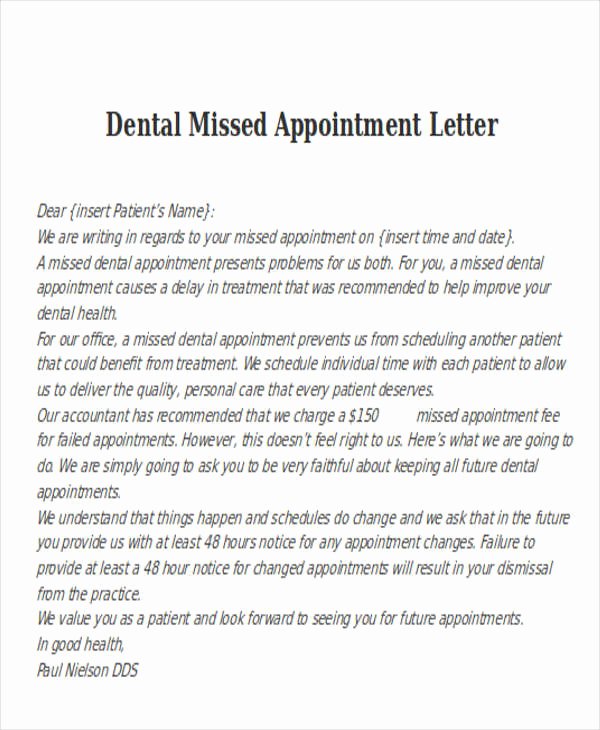 Missed Appointment Email Template Elegant 6 Missed Appointment Letter Templates Free Samples