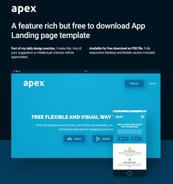 Mobile Landing Page Template Inspirational Free Apex Mobile App Download Landing Page Template Psd