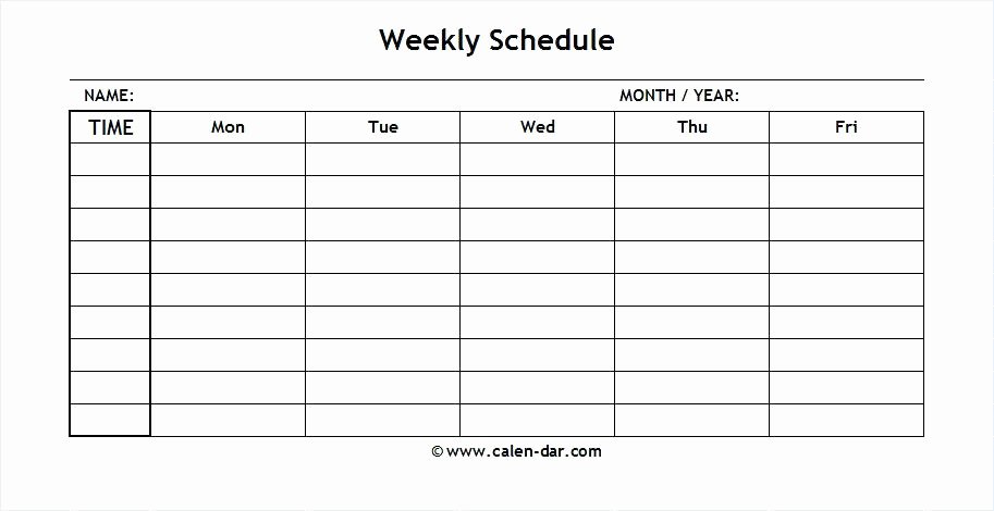 Monday to Friday Schedule Template Elegant Blank Through Weekly Calendar Template Schedule Monday