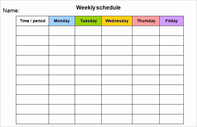 Monday To Friday Schedule Template