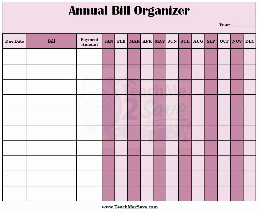 Monthly Bill Calendar Template Beautiful Bill organizer Template