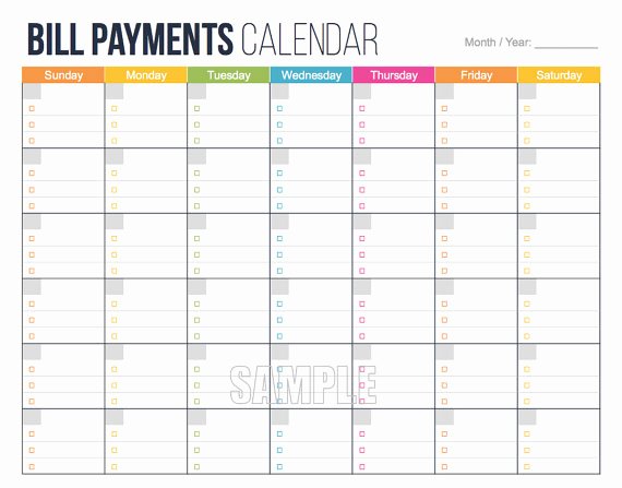 Monthly Bill Calendar Template Fresh Bill Payments Calendar Printable Bills Tracker