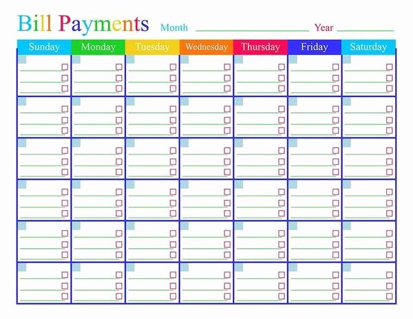 Monthly Bill Calendar Template Inspirational Bill Payments Calendar Printable